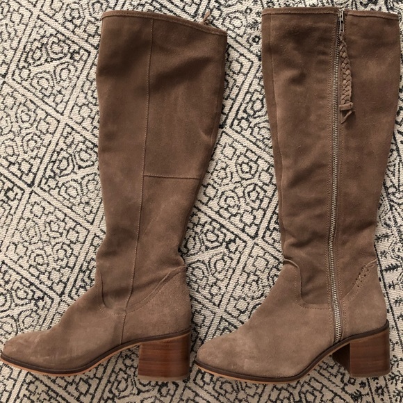 taupe suede knee high boots